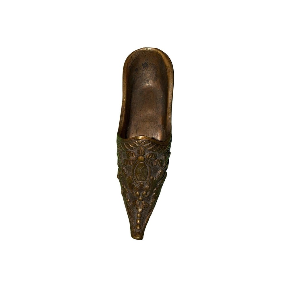 Vintage Bronze Miniature Shoe with Crest Emblem "D" – 3 Inch Collectible Metal - Picture 3 of 5